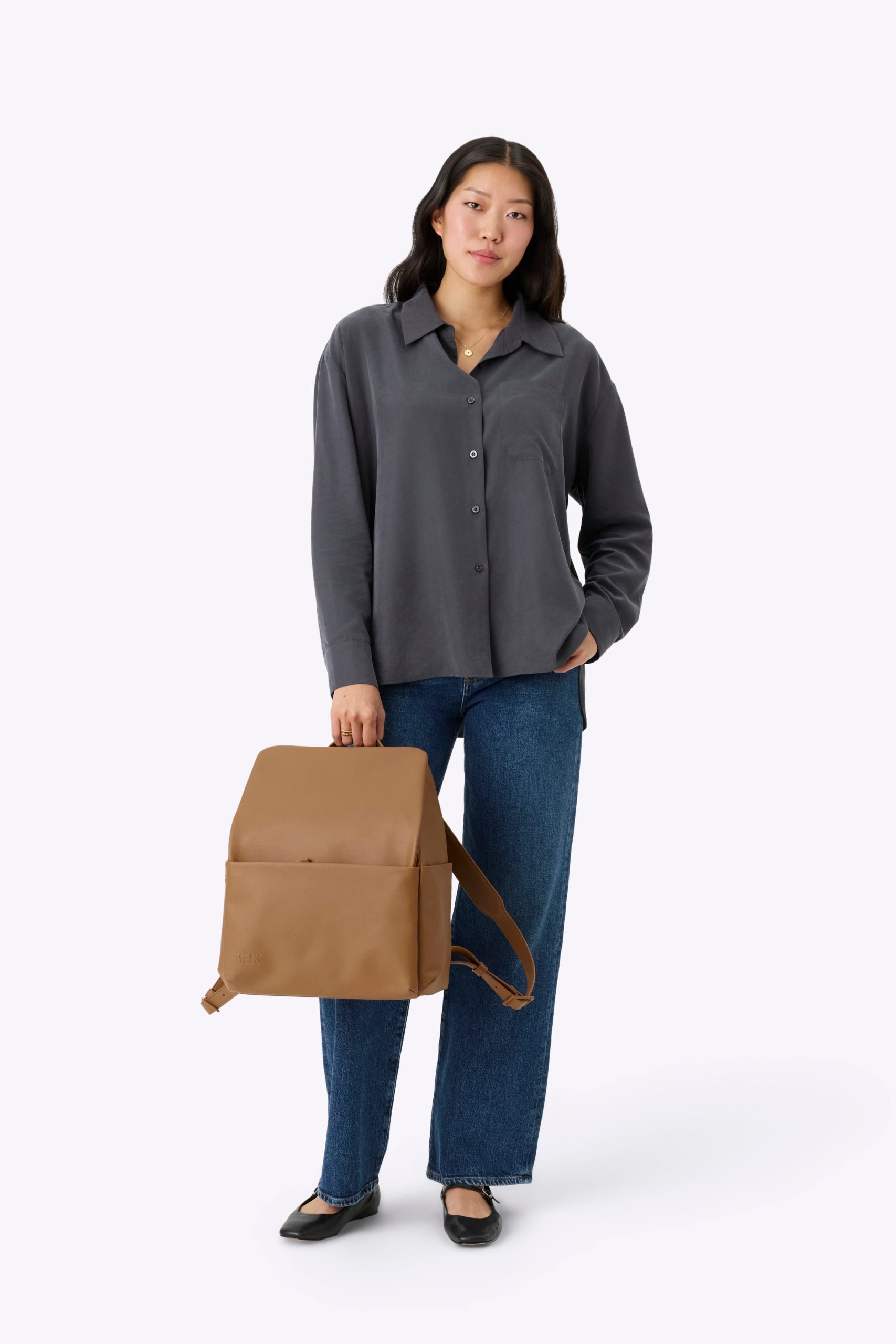 The Everyday Diaper Backpack in Camel Vegan Leather - Image 8