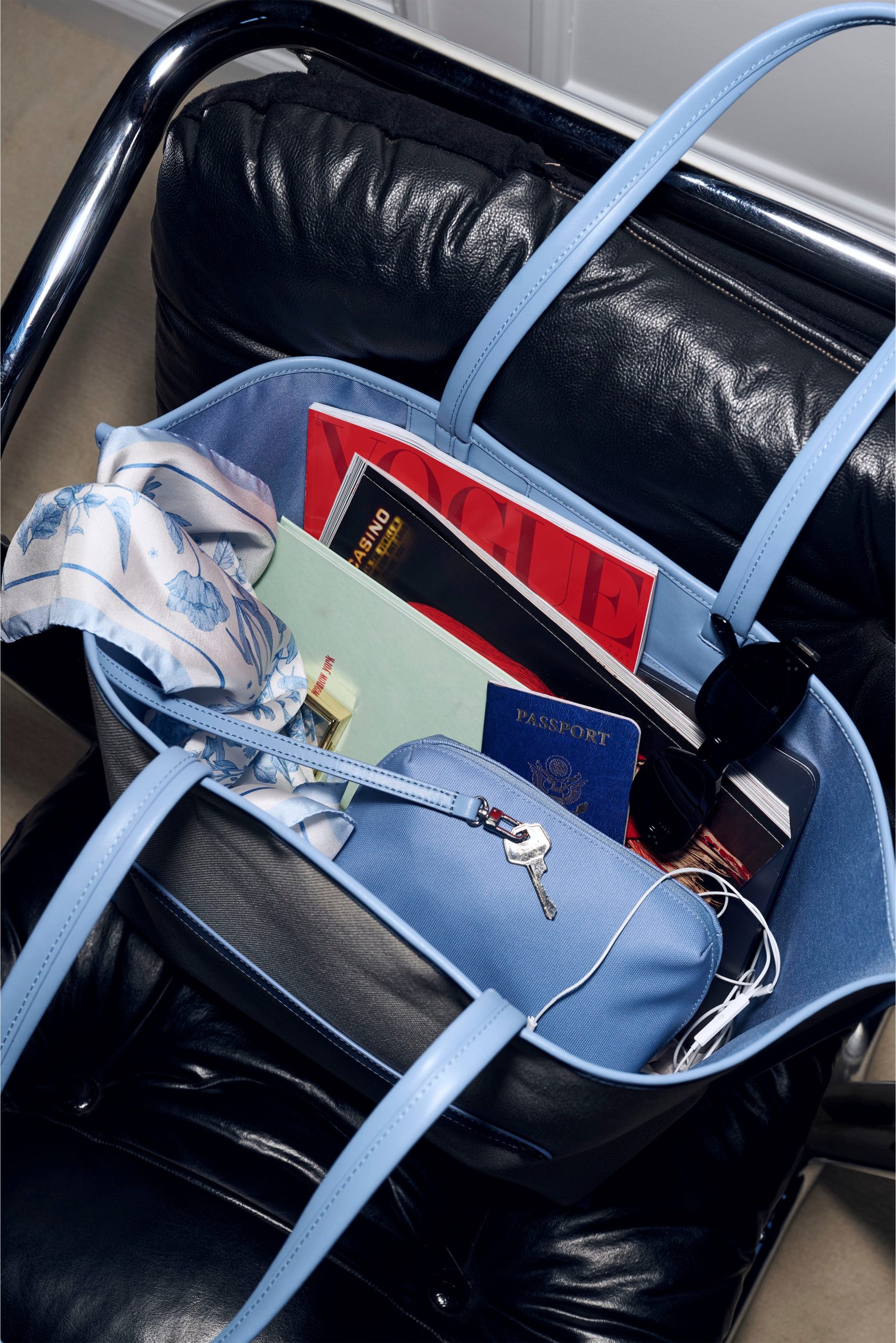 The Canvas and Leather Tote in Dusty Blue - Image 3
